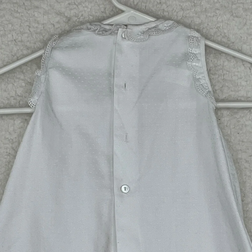 Baby 9 12M White Swiss Dot Smocked Dress Lace Sleeveless Heirloom Occasion
